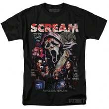 Scream Ghostface 90s Holloween Horror Movie Vtg Graphic Design T-Shirt-1 - 黑色 - 查看 8
