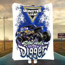 1PC 3D Monster Jam Monster Truck Cartoon Blanket, Edgy Gift For Motorsports Fans, Themed Man Cave Decor, Retro Sci-Fi Party Accent & Race Day Souvenir,Soft Throw Blanket For Home Bedroom Bed Sofa Picnic Travel Office Cover Blanket - multicolour 23 - 查看 11