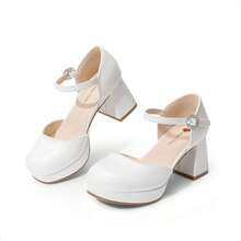 Girls Glitter Platform High Heels Square Toe Ankle Strap Wedding Party Pumps Flower Girl Shoes For Little Big Kid - 白色 - 查看 6