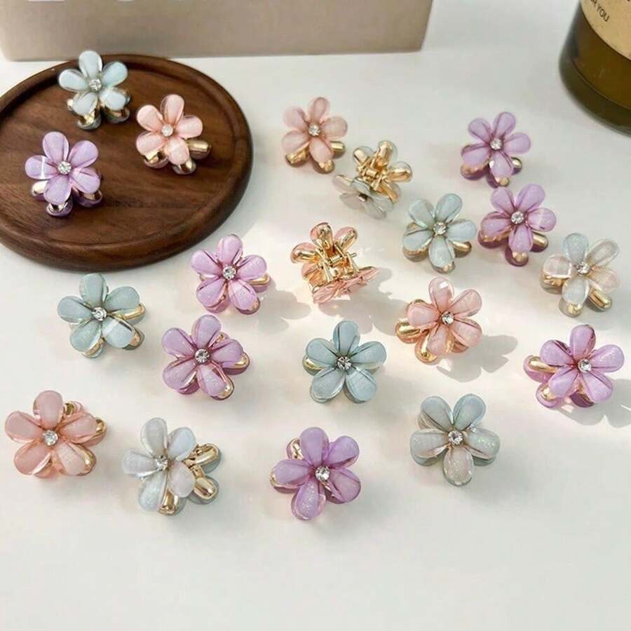 Set Of 48 Mini Floral Hair Clips With Crystals/Pearls/Opal Hair Accessories For Children And Adults - Bộ gồm 24 đơn vị - Xem 1
