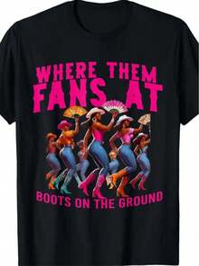 a Pure Cotton Black T-Shirt with a Large Pattern of a Woman Dancing with a Fan, Fashionable and Simple, The Top is Suitable for Summer - Czarne - Zobacz 1