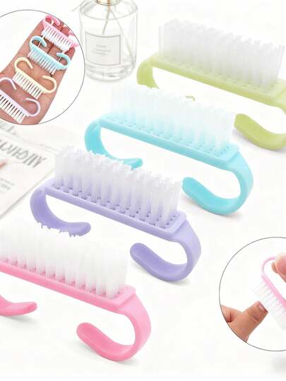 美甲工具：马卡龙色指甲清洁刷、除尘刷、多功能塑料指甲刷、小号牛角刷