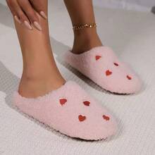 Small Love Heart Warm And Comfortable Winter Indoor Home Flat Bottom Closed Toe Simple Soft Bottom Cotton Slippers - Hồng - Xem 5