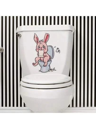 1 miếng dán bồn cầu hình thỏ hoạt hình màu hồng, decal trang trí tường chủ đề Lễ Phục Sinh ngộ nghĩnh, decal tự dính chống thấm nước cho bồn cầu nhà tắm, trang trí nhà vệ sinh cá nhân hóa sáng tạo.