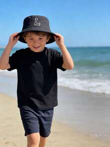 1pc Kids Y2K Style 26 Letter Pattern Fashion Bucket Hat, Multifunctional Sun Hat Suitable For Girls Casual Outdoor School Gift, Spring/Summer - Black - View 2