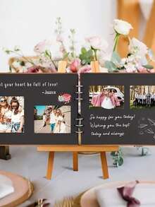1 Libro de visitas de madera personalizado con nombre, 1 álbum de libro de visitas de boda con tema floral hermoso, 1 libro de visitas creativo. Este es un gran regalo para familiares y amigos, hecho con encuadernación espiral resistente. - Negro - Ver 8