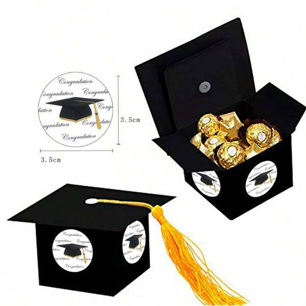 48pcs Graduation Stickers With Black Graduation Cap, Scroll And Star Designs, Accented In Gold And White, High-Quality Graduation Gift, Diploma Decoration, Congratulatory Celebration Stickers, Academic Theme Elegant Style Graduation Party Decor, 1 Sheet 12pcs, 4 Sheets 48pcs Random Colors And Styles