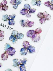 2片金色绣球花美甲贴纸，5D立体浮雕蓝紫色盛开花卉美甲贴花，春季婚礼美甲DIY优雅美甲装饰，女士适用 - 彩色 - 查看 6