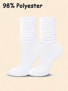 2双装女士黑白简约修身小腿袜，保暖长袜，适合日常搭配皮鞋，秋冬季舒适保暖。 - 彩色 - 查看 7