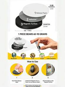 Round Refrigerator Magnets, Strong Self-Adhesive Magnetic Stickers For Whiteboard, Blackboard - Black - View 7