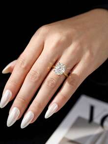 1枚1-2克拉闪亮优雅四爪椭圆形莫桑石订婚戒指，S925纯银奢华求婚戒指，周年纪念戒指，女士珠宝礼物，情人节礼物 - 金色 - 查看 5