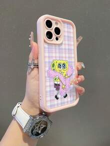 1pc Cartoon Spongebob Checkered Pattern Shockproof Phone Case Cover, Compatible With Samsung/Compatible With Iphone 17/16/15/14/13/12/11 Pro Max/12 Pro/14 Plus And Other Models - Multicolor - View 3