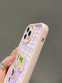 1pc Cartoon Spongebob Checkered Pattern Shockproof Phone Case Cover, Compatible With Samsung/Compatible With Iphone 17/16/15/14/13/12/11 Pro Max/12 Pro/14 Plus And Other Models - Multicolor - View 5