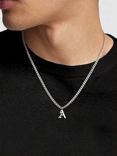 1件装个性化不锈钢26字母吊坠男士项链，适合日常通勤佩戴