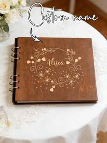 1 Libro de visitas de madera personalizado con nombre, 1 álbum de libro de visitas de boda con tema floral hermoso, 1 libro de visitas creativo. Este es un gran regalo para familiares y amigos, hecho con encuadernación espiral resistente. - Negro - Ver 6