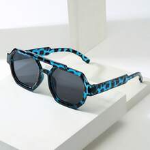 1pc Unisex Square Frame PC Material Fashion Glasses , Minimalist Stylish High-End Fashion, Suitable For Travel, Leisure, Party, Beach, Daily Wear - Blue Tortoiseshell Frame With Gray Accents - View 7