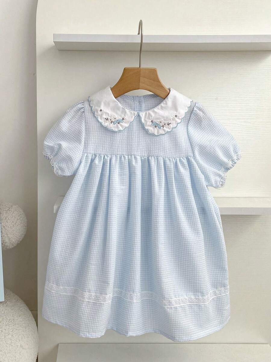 Đầm công chúa kiểu Hàn Quốc & Nhật Bản dễ thương, cổ Peter Pan, tay bồng ren, tay cánh hoa cho bé gái, thích hợp cho mùa hè.