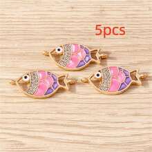 5pcs Unique & Stylish Antique-Style Fish Double Loop Connector For Diy Jewelry Making, Suitable For Women's Bracelet/Necklace Matching - Multicolor - View 13