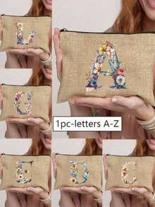 A-Z Clown Letter & Floral Print Cosmetic Bag, Rose Letter Print Art Design, Gift For Girls, Cute Retro Minimalist Letter Pattern Print Storage Pouch, Makeup Bag, Small Item Organizer, Cosmetic Organizer, Toiletry Bag, Clutch, Coin Purse, Foldable Lightweight Storage Pouch, Minimalist Shopping Bag, Teacher Gift Clutch, Nurse/Doctor/Teacher Storage Pouch, Suitable For Personal Travel Cosmetic Organization ,Travel Essential Bag - Multicolor - View 13