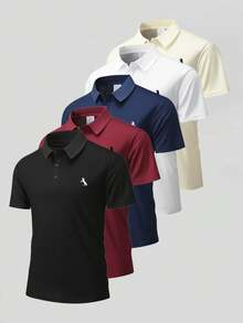 1pc Men's Casual Fashion Business Polo Shirt, Minimalist Commuter Collared Top Sports - Black - View 1