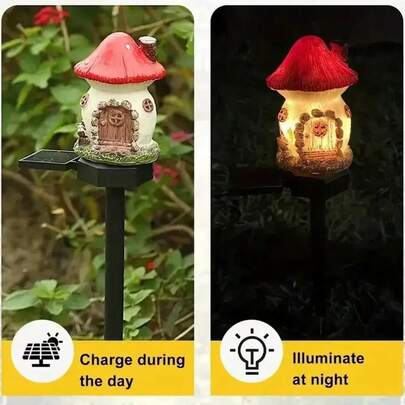 LED Solar Lawn Lights, Multiple Creative Small Fairy House Solar Powered Outdoor Decorative LED Garden Lights, Resin Small House Christmas Lights