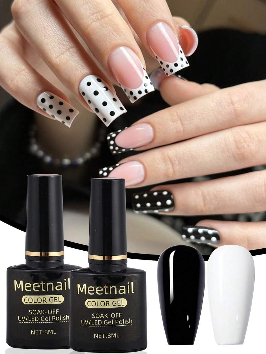 2瓶8毫升黑白凝胶指甲油，黑白凝胶指甲油，可卸UV凝胶指甲油，美甲DIY美甲沙龙居家礼品 - 黑與白 - 查看 1