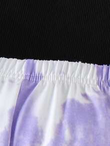 3件套女童扎染印花长袖连帽衫、吊带背心和裤子套装，街头风运动装，秋冬款 - 淡紫色 - 查看 9