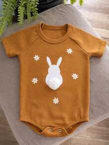 2-Piece Romper And Headband With Bunny, Pom-Pom, And Bow - Easter Baby Design - 棕色 - 查看 4
