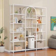 Modern And Minimalist Style Shelf Measuring 160 X 30 X 180 Cm, Made Of Sturdy Steel Tubes And MDF, With Multiple Storage Compartments, Rectangular And Arched Design, White. - 1PC - 查看 2