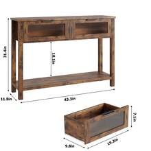 Mesa Consola de Madera para Entrada, Mesa de sofá de 2 Niveles con 2 cajones de Vidrio y Almacenamiento, Ideal para Sala de Estar y vestíbulo - Marrón - Ver 6