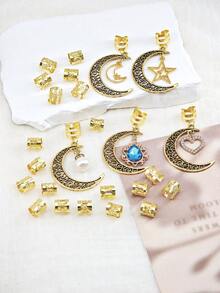 25pcs Moon, Star & Heart Shaped Faux Pearl Inlaid Hollow Out Rhinestone Hair Clips, Fashionable Hair Accessories Suitable For School & Daily Wear, Claw Clips, Hair Slide - Gold - View 4