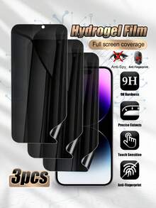 Privacy Hydrogel Screen Protector Phone Film 3pcs Water-Resistant Privacy Screen Protector Compatible With IPhone11/12/13/14/15/16/16 Plus/16 Pro/16 Pro Max/17/17air/17pro/17 Pro Max Self-Healing Anti-Scratch Privacy Protection For Public Use Smartphone Accessories Spring Gift - Black - View 36