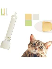 3件套猫咪条纹挤压勺，猫咪条纹喂食器，适用于湿粮和零食，宠物液体零食喂食工具，多功能猫咪条纹挤压勺 - 可爱猫头造型喂食器 - 10ml - 查看 3