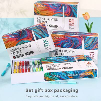 返校季 & Languo 丙烯颜料笔 36/54/72/90 色中性笔，彩色中性笔套装，多色细尖笔，适用于笔记本、绘画、标记，包含多种类型以满足不同的创作需求，专业艺术必备品，适合作为男孩、女孩、学生的礼物。