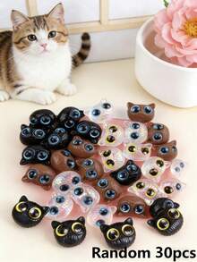 1/2/7/10/20/30/50颗装 多色可爱大眼睛小黑猫树脂珠，适用于DIY手链项链首饰制作材料 - 貓咪 - 查看 22