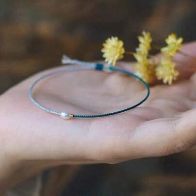 1 pieza Pulsera de perlas de estilo coreano minimalista, tejida a mano con bloques de color, adecuada para vacaciones, regalos del año zodiacal, regalos de Año Nuevo