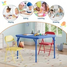 Juego Portátil para Niños: Mesa Cuadrada + 2 Sillas - 3 Piezas Plegables, Multiusos en Hogar o Escuela - color - Ver 6