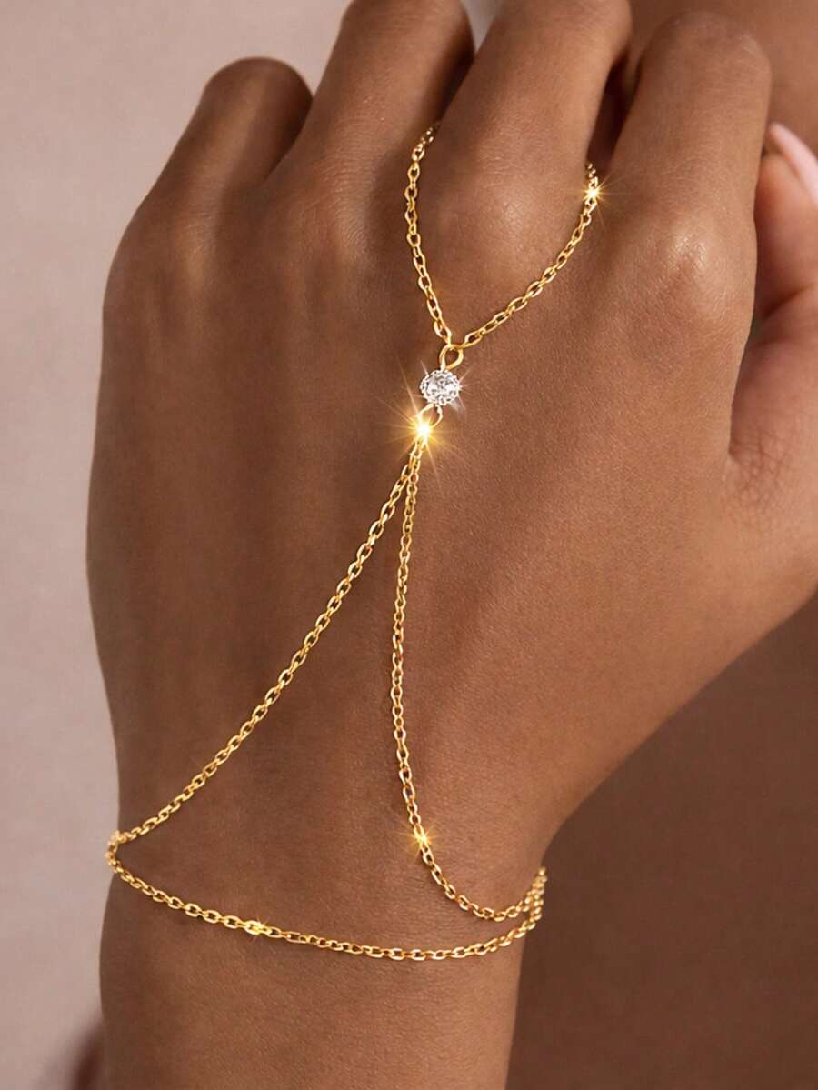 Tsnamer 女士金手链，14K镀金精致戒指手链，时尚指环手链，女士珠宝礼物沙滩饰品 - 手鍊 - 查看 1