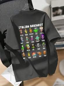 Áo thun in hình ngộ nghĩnh "ITALIAN BRAINROT" dành cho bé trai tuổi teen, thích hợp mặc thường ngày, dạo phố, đi học, dự sự kiện, áo mùa hè thời trang cho bé trai. - Màu xám đen - Xem 6