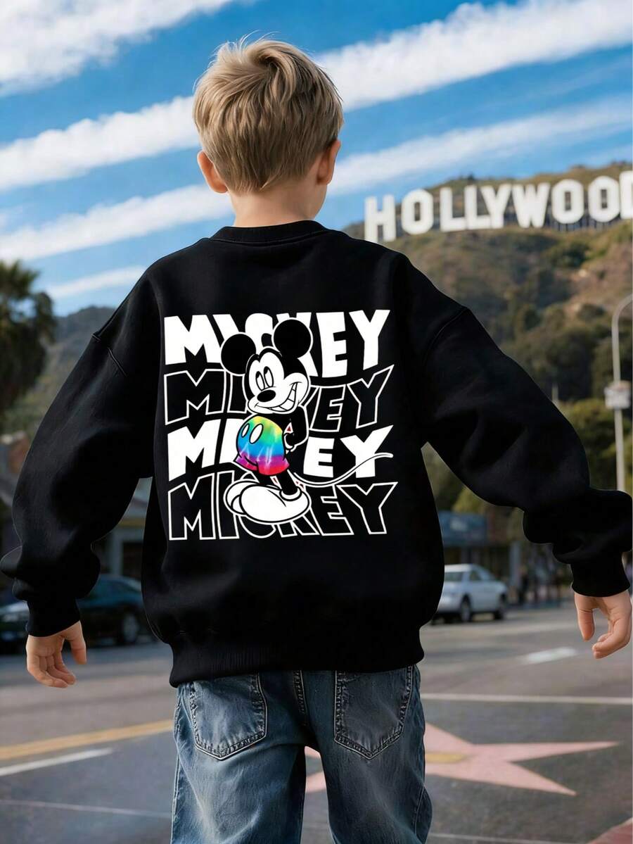 Disney Mickey Mouse Boys' Graphic Print Sweatshirt - Toddler To Teen (2-14Y), Warm & Comfortable, Ideal For School & Play, Express Delivery - 黑色 - 查看 1