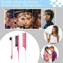 Curly Hair Brush,Curl Defining Brush,Slick Back Hair Brush,Rat Tail Comb,Edge Bristle Brush,Clip Claw,Bow,Satin Scrunchies,No Damage Hair Ties,Scarf Hair Ties,Gifts For Women,Best Gift Set(Pink) - ColorA - 查看 6