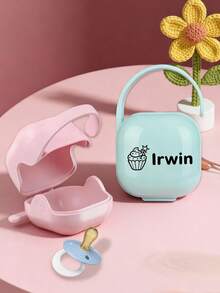 1/2 Custom Name Pacifier Organizer, Personalized Pacifier Organizer, Customizable Pacifier Organizer Gift, PP Plastic Pacifier Box, Portable Pacifier Teether Box, 9.5x6 Cm, Pink/Green/Purple/Blue/White, 15 Logos Available, Space-Saving - Style a - View 2