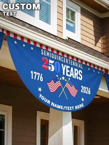1pc Custom Half-Circle National Flag, Personalized 250th Anniversary Independence Day Porch Banner, Custom Text, Half-Century Celebration Patriotic Outdoor Decor, YQQ American Pleated Half-Circle Flag, 3 X 1.5 Feet, American Patriotic Flag, Suitable For Garden Decor, Indoor/Outdoor Decor, Mother's Day, Father's Day, Easter, Valentine's Day, Christmas, Independence Day, Wedding, Halloween - Multicolor - View 1