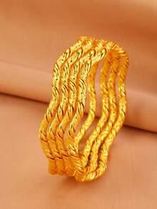 4 Peças Pulseiras Bracelete Torcidas Personalizadas Banhadas a Ouro 18K da Moda, Adequadas para Festa, Presente e Uso Diário - Ouro amarelo - Visão 6