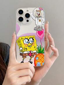 SPONGEBOB 1个时尚创意简约菠萝、爱心、海绵宝宝、松鼠图案彩绘防震透明手机壳，适用于三星/11/12/12 Pro Max/14 Pro Max/15/15 Pro/16/16 Pro Max/17 及其他型号 - 彩色 - 查看 1