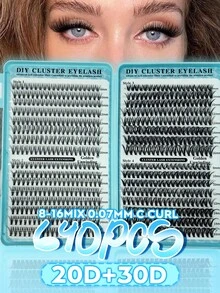 640 Stücke Cluster Wimpernverlängerungen im europäischen Stil, dichter und gekräuselter Wimpernverlängerungskit, D-Curl, 8-16mm gemischte Längen, DIY Wimpernverlängerungskit, DIY Unterwimpernverlängerungstutorial, flauschige und weiche Einzelwimpern, die einen dicken und natürlichen Y2K Schmetterlings-Make-up-Look kreieren, leicht zu verwendender und langanhaltend Wimpernkleber, Make-up-Entferner und Wimpernzange (20D+30D Wimpern). - Grün - Übersicht 8