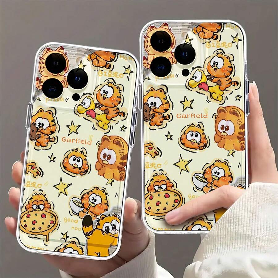 Dibujo animado de con pizza, fideos, estrellas y fondo amarillo. Esta elegante funda es compatible con Samsung, Apple, OPPO, , etc. Fabricada en TPU flexible, resistente a golpes y arañazos, ofrece una excelente protección contra caídas y un agarre cómodo. Es un regalo ideal para familiares, amigos y seres queridos, y una opción perfecta para festivales. - transparente - Ver 1