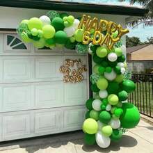50pcs 10 Inch Green & White Balloons With Confetti, Jungle Theme, Perfect For Kids Boys Birthday Parties, Baby Showers, Anniversaries & More - Multicolor - View 3