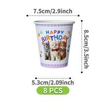 49/25/8pcs Assiettes, serviettes et gobelets jetables mignons avec motif chat pour anniversaire, ensemble de fournitures de fête jetables, convient pour 8 invités, assiettes en papier jetables, vaisselle de table de fête convenant pour anniversaire, mariage, fête à thème, pique-nique familial - Multicolore - Voir 8