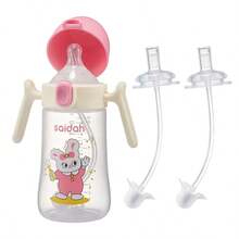 SAIDAH 10oz Shell-Shaped Baby Feeding Bottle With Silicone Straw, Anti-Spill Anti-Leakage, Children's Training Cup With Handle & Weighted Ball, Comes With Extra Nipple & Straw - Multicolor - View 11